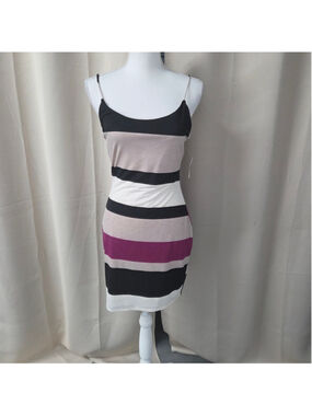 NWT Windsor Black White Purple Striped Mini Dress Summer Bodycon Size L